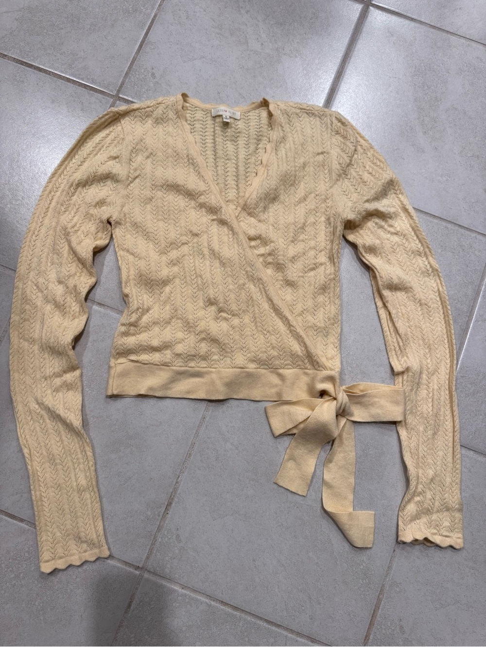 Ultra Flirt Pale Yellow Scalloped Knit Cardigan